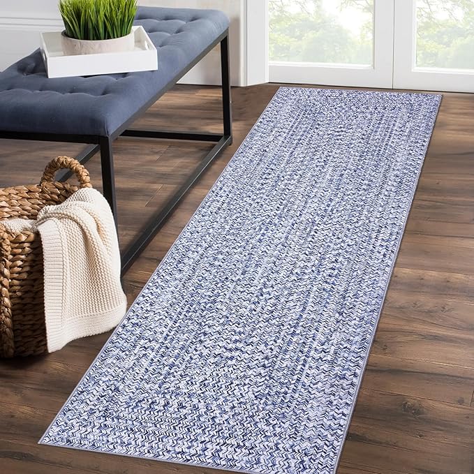 Printed Washable Runner Rug 2x8 Non Slip Bath Mat Modern Soft Bedroom Rug Farmhouse Kitchen Rugs Stain Resistant Carpet for Hallway Entryway Rugs 2'x8' Light Blue