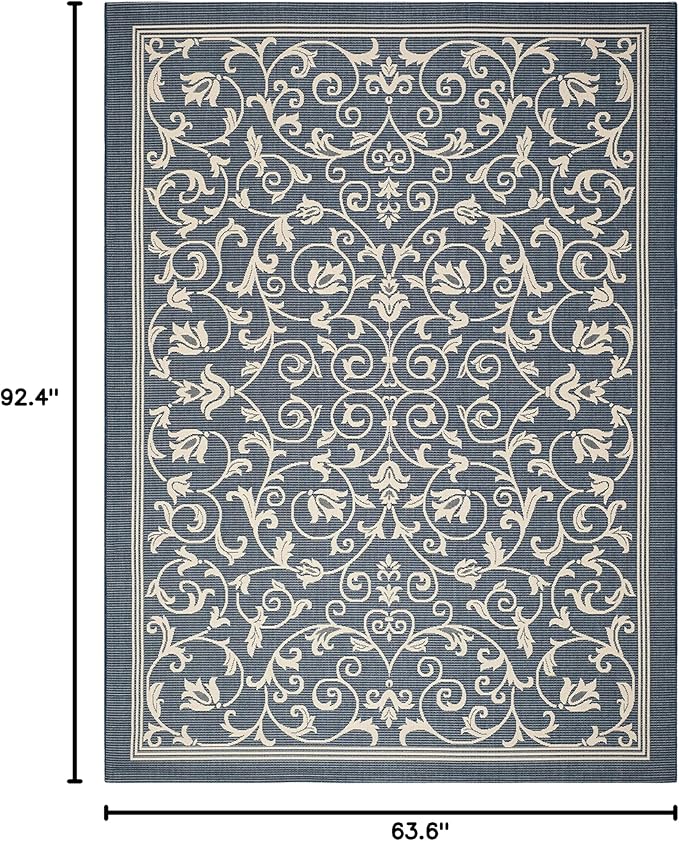 SAFAVIEH Courtyard Collection 5'3" x 7'7" Navy/Beige CY2098 Scroll Indoor/ Outdoor Waterproof Easy-Cleaning Patio Backyard Mudroom Area-Rug