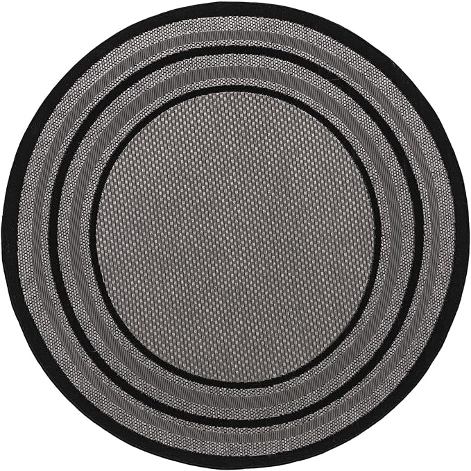Unique Loom Outdoor Border Collection Area Rug - Multi Border (6' Round, Gray/ Black)
