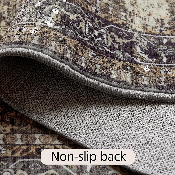 2x3 ft Boho Runner Rug, Washable Non-Slip Area Rug for Kitchen, Outdoor & Home, Brown, Soft & Durable, Perfect for Hallway, Entryway, and Living Room
