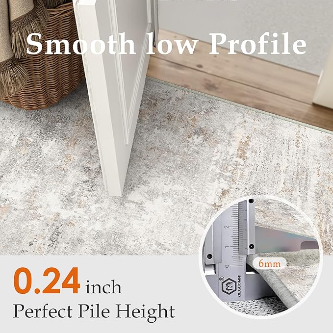 2x6 Runner Rug Washable Hallway Area Rug Indoor Accent Rug Abstract Non Slip Low Pile Carpet Distressed Throw Rugs for Bedroom Living Office Kitchen Laundry Bathroom