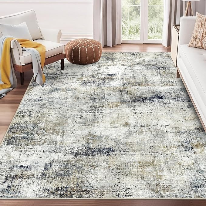 10x14 Area Rugs Living Room Rugs: Large Washable Rug with Anti-Slip Backing Non-Shedding Stain-Resistant Soft Abstract Carpet for Bedroom Dining Room Nursery Home Office-Black/Brown