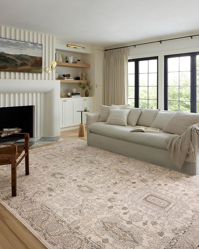 Loloi II Teagan Collection TEA-03 Ivory/Sand 3'-4" x 5'-7", .25" Thick, Accent Rug, Soft, Durable, Neutral, Woven, Low Pile, Non-Shedding, Easy Clean, Living Room Rug