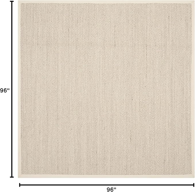 SAFAVIEH Natural Fiber Collection Area Rug - 8' Square, Marble & Beige, Border Sisal Design, Easy Care, Ideal for High Traffic Areas in Living Room, Bedroom (NF143C)