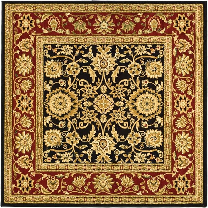 SAFAVIEH Lyndhurst Collection 3'3" Square Black / Red LNH212G Traditional Oriental Non-Shedding Living Room Bedroom Accent Rug