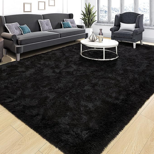 Tepook Super Soft Fluffy Rugs for Bedroom, Shag 5x7 Area Rugs for Living Room, Modern Shaggy Rug Fuzzy Carpets for Kids, Plush Indoor Nursery Home Decor Rug with Non-Slip Bottom, Black