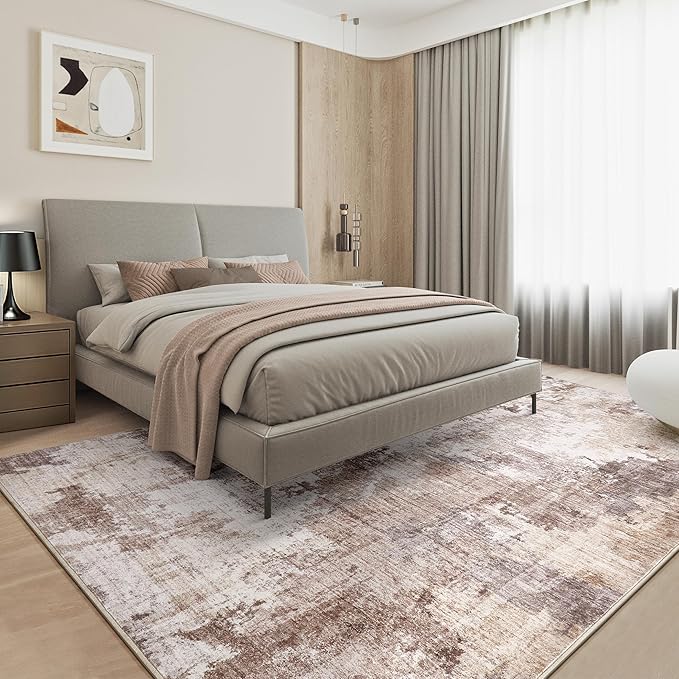Washable Rug 5x7 Area Rugs for Living Room: Modern Abstract Neutral Soft Rug for Bedroom Dining Room Under Kitchen Table Home Office Decor - Brown