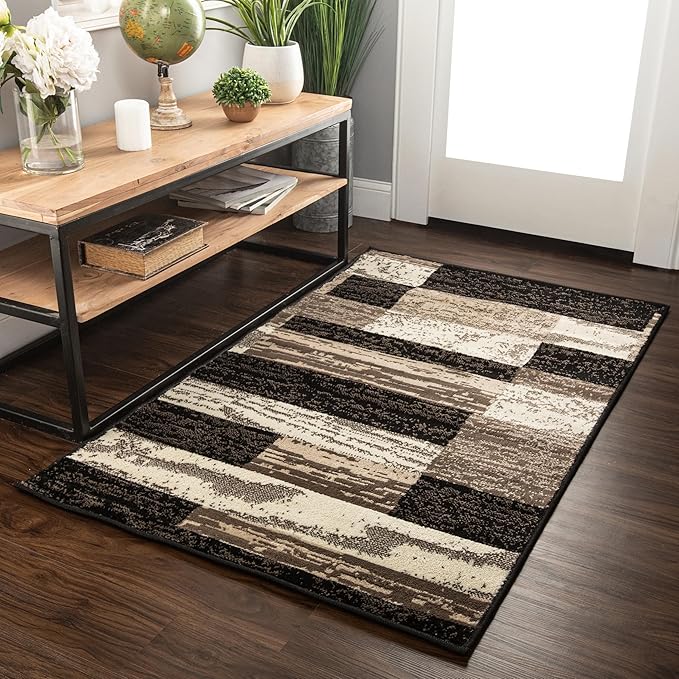 Superior Rockwood 3 Piece Indoor Area Rug Set, Jute Backing, Modern Color Block Decor For Hallway, Entry, Office, Kitchen, Bedroom, Living Room Floor, Plush Rugs, 2' x 3', 5' x 8', 8' x 10', Chocolate