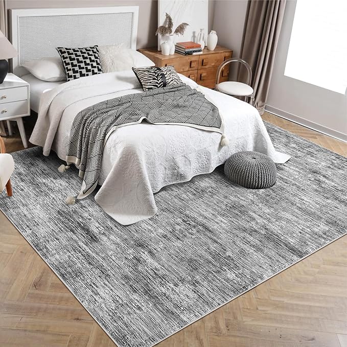 Bedroom Area Rug 4x6 Modern Abstract Area Rug Stain Resistant Living Room Rug Contemporary Dining Room Rug Non-Slip Solid Rug Aesthetic Accent Floor Carpet for Kitchen Office, Ivory/Grey