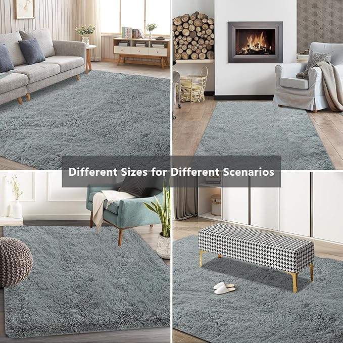 Shag Area Rugs for Bedroom Living Room,8X10 Ultra Soft Fluffy Area Rugs for Dorm, Indoor Carpet Nursery Rugs for Kids Girls Room Home Decor, Light Grey