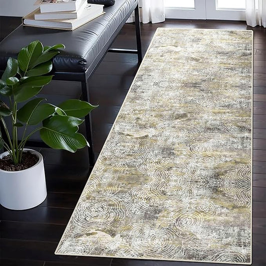 vivorug Washable Rug, Ultra Soft Runner Rug 2x7, Non Slip Abstract Rug, Runners for Hallway Living Room, Modern Fuzzy (Mustard, 2'x7')