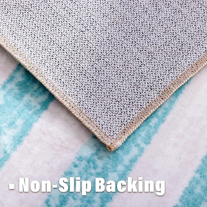 Carvapet Teal Rugs for Living Room, Soft Striped Modern Boho Low Pile Large Carpet with Rubber Backing, Foldable, Non Slip Machine Washable (10 x 8 Feet Rectangular, Teal Area Rug)
