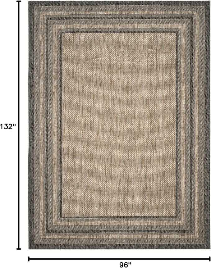 SAFAVIEH Courtyard Collection 8' x 11' Natural / Black CY8475 Indoor/ Outdoor Waterproof Easy-Cleaning Patio Backyard Mudroom Area-Rug