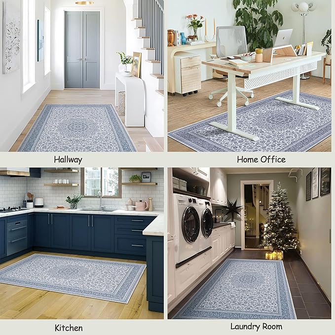 Floral Washable Area Rug 3x5, Spill-Proof Surface, Non-Slip Backing, Cozy Soft Faux Wool, Printed Rug for Entryway, Kitchen Rugs, Bedroom, Bathroom - Ieve