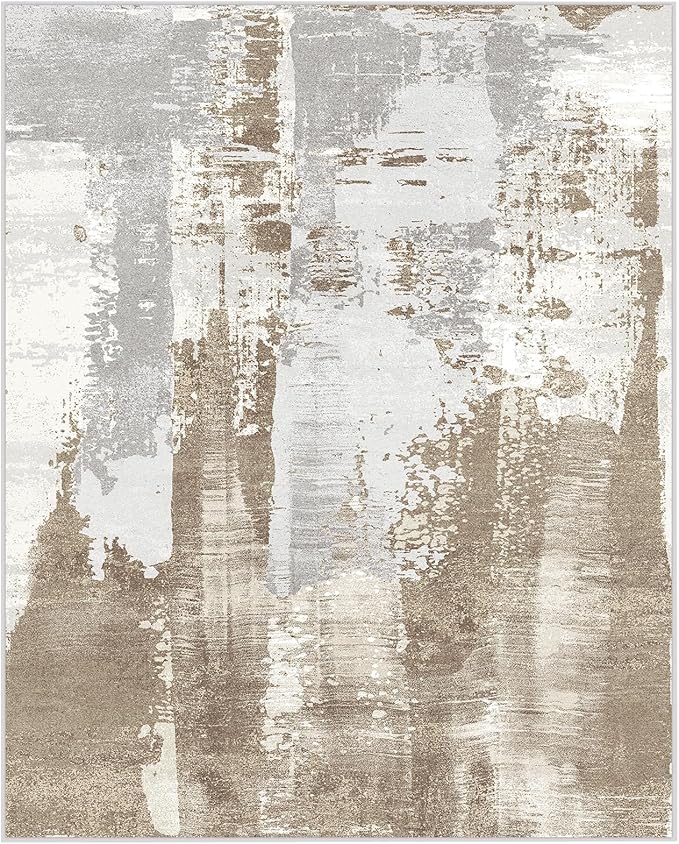 Washable Rug Low Pile Modern Bedroom Area Rug 8x10 Non-Slip Backing Home Decor No Shedding Lightweight Abstract Large Carpet for Dining Room Living Room Office, Brown