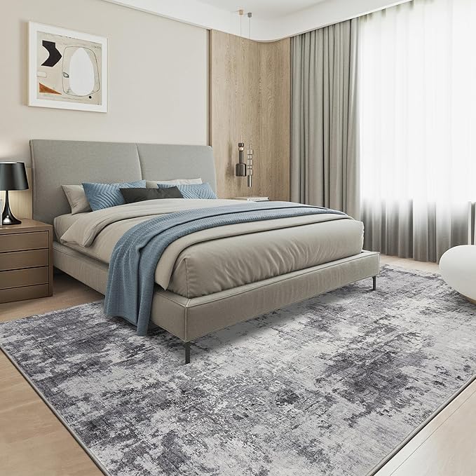 Washable Rug 10x14 Area Rugs for Living Room: Modern Abstract Neutral Soft Rug for Bedroom Dining Room Under Kitchen Table Home Office Decor - Grey