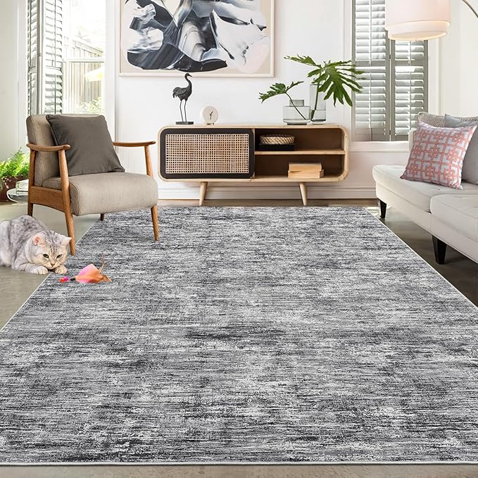 Bedroom Area Rug 4x6 Modern Abstract Area Rug Stain Resistant Living Room Rug Contemporary Dining Room Rug Non-Slip Solid Rug Aesthetic Accent Floor Carpet for Kitchen Office, Ivory/Grey