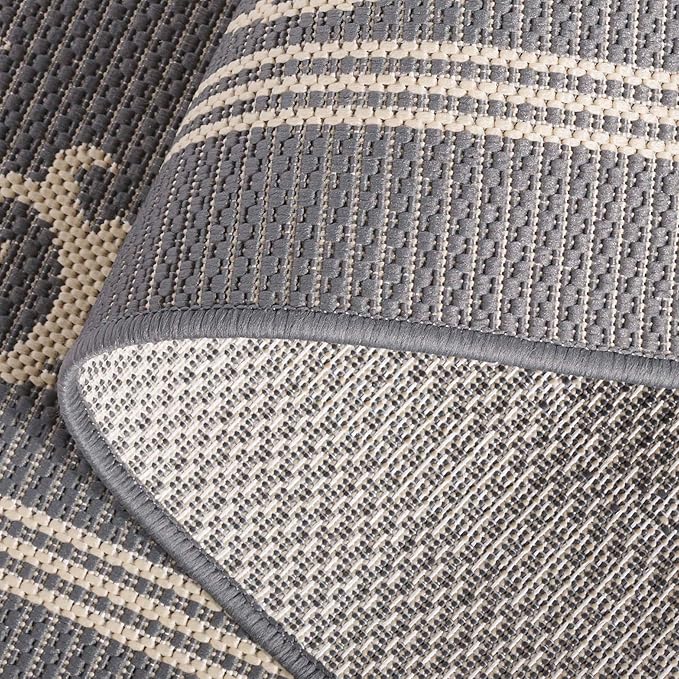 SAFAVIEH Courtyard Collection CY2098 Scroll Indoor/ Outdoor Non-Shedding Easy Cleaning Patio Backyard Porch Deck Mudroom Area Rug, 9' x 12', Grey / Natural