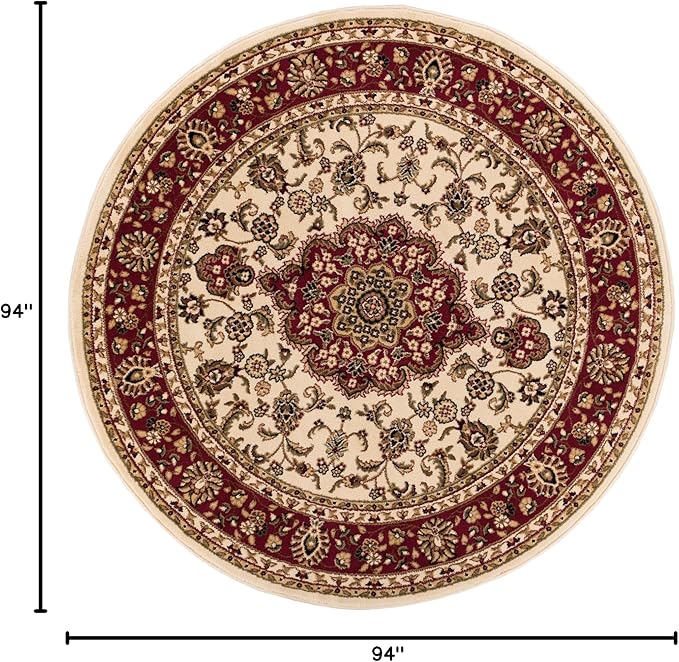 Well Woven Barclay Collection Medallion Kashan Ivory 8 ft Round Rug - for Living Room, Bedroom, and Dining Room