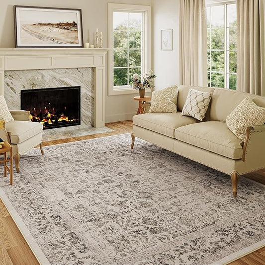 Black Area Rug 5x7 Machine Washable Vintage Living Room Distressed Non Slip Carpet Traditional Indoor Bedroom Retro Floral Accent Throw Large Rug Office Kitchen Bathroom Dining Room