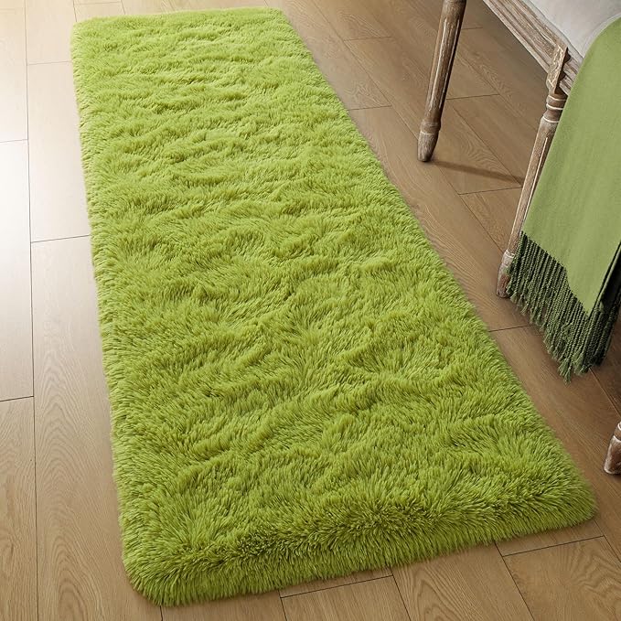Tepook Soft Runner Rugs for Bedroom 2x6 ft with Rubber Backing, Green Fluffy Rugs for Living Room, Shag Bedside Rug Fuzzy Plush Carpet for Room, Area Rug for Dorm Nursery Hallway Indoor Home Decor