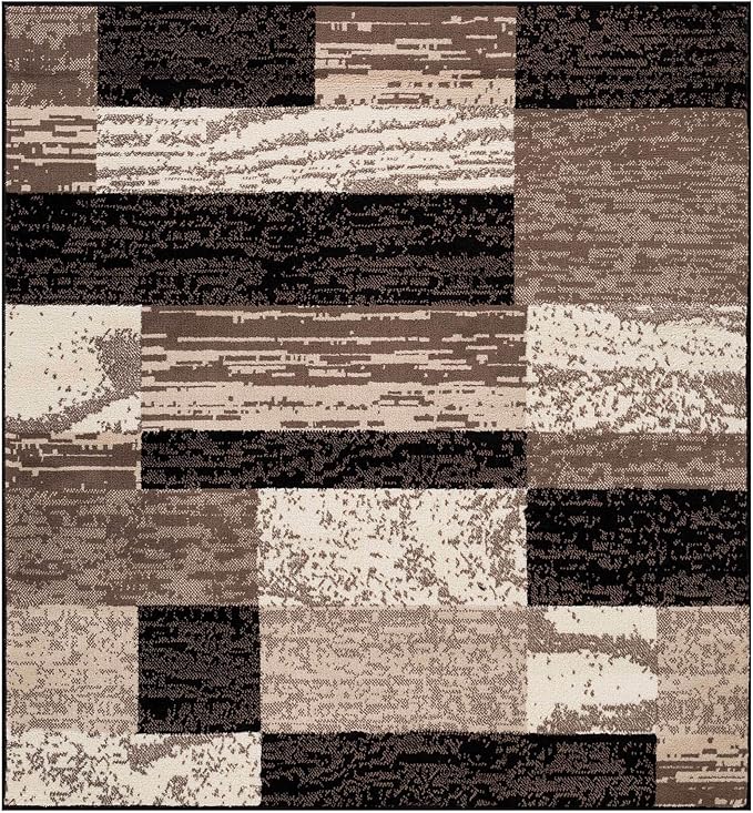 Superior Indoor Area Rug, Jute Backing, Plush Modern Rugs for Entryway, Kitchen Floors, Office Floor Cover, Color Block Rugs, Rockwood Collection, 5' x 5', Chocolate