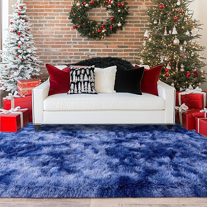 6x9 Large Blue Rugs for Bedroom Kids Boys Room, Soft Fluffy Shag Rug for Living Room, Non Slip Fuzzy Plush Carpet for Nursery Dorm Home Decor Aesthetic, Shaggy Indoor Floor Rug, Tie-dye Blue