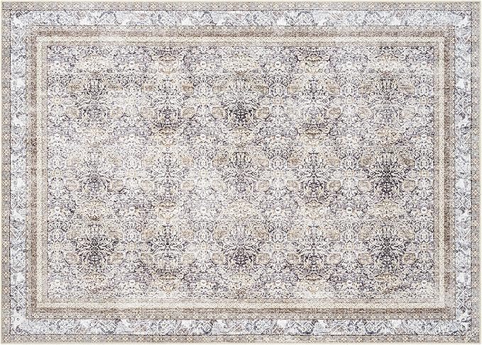Phantoscope Vintage Collection Area Rug 6'x9' - Washable Rug Boho Rugs Non-Slip for Living Room, Bedroom, Dining Room, Dorm, Indoor Low-Pile Carpet Distressed Accent Rug, Light Brown
