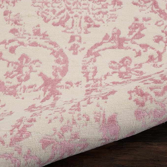 Nourison Jubilant Ivory Pink 2' x 6' Area Rug Easy Clean, Non Shedding, Bed Room, Living Room, Dining Room, Kitchen (6' Runner)
