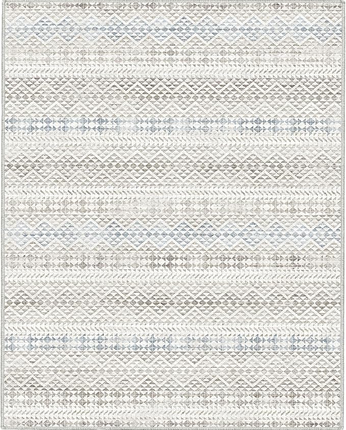 8'x10' Machine Washable Vintage Design Area Rug - Non Slip, Stain Resistant for Home, Office, Machine Washable Area Rugs 8x10 for Living Room (Grey Blue Cream 8x10)