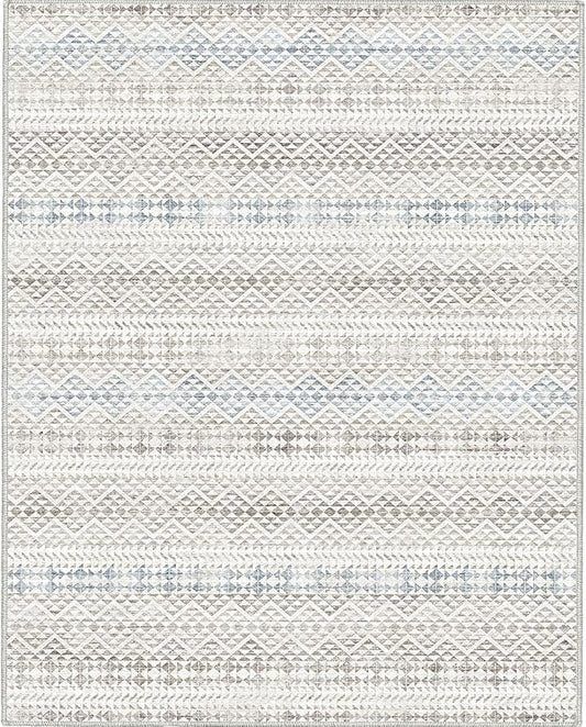 8'x10' Machine Washable Vintage Design Area Rug - Non Slip, Stain Resistant for Home, Office, Machine Washable Area Rugs 8x10 for Living Room (Grey Blue Cream 8x10)