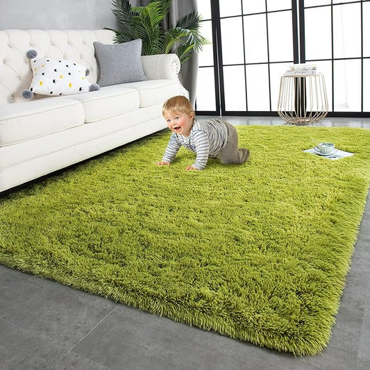 TWINNIS Super Soft Shaggy Rugs Fluffy Carpets 9x12 Feet, Indoor Modern Plush Area Rugs for Living Room Bedroom Kids Room Nursery Home Decor, Upgrade Anti-Skid Fuzzy Rug, Green