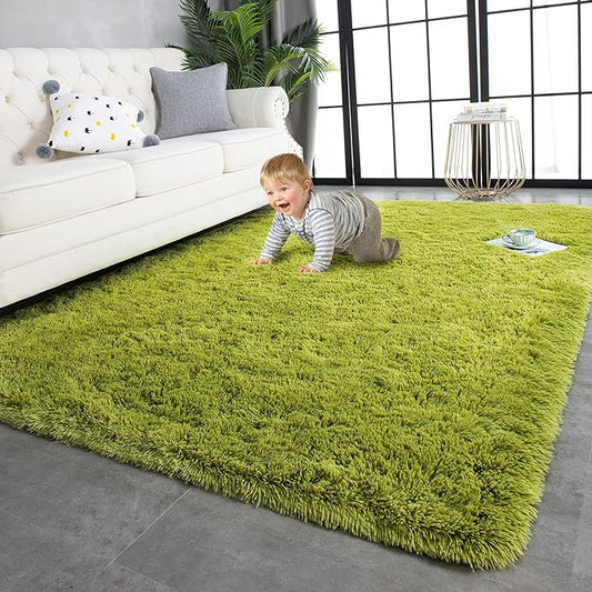 TWINNIS Super Soft Shaggy Rugs Fluffy Carpets 6x9 Feet, Indoor Modern Plush Area Rugs for Living Room Bedroom Kids Room Nursery Home Decor, Upgrade Anti-Skid Rectangular Fuzzy Rug, Green
