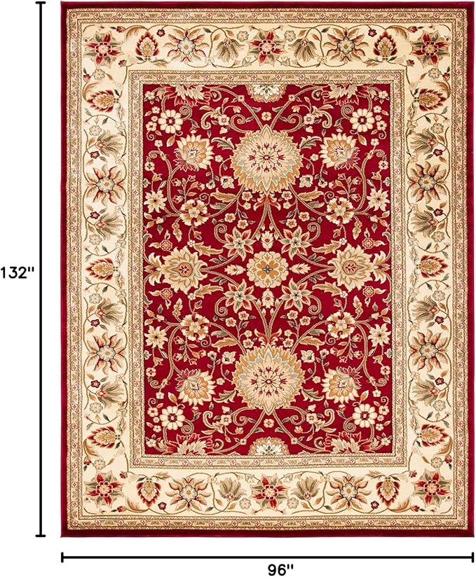 SAFAVIEH Lyndhurst Collection Area Rug - 8' x 11', Red & Ivory, Traditional Oriental Design, Non-Shedding & Easy Care, Ideal for High Traffic Areas in Living Room, Bedroom (LNH212F)