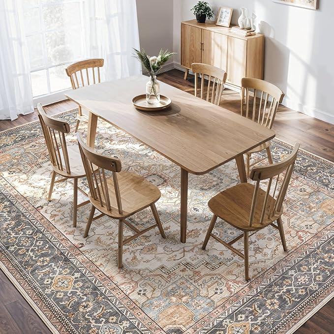 Washable Area Rugs for Living Room - 10x14 Neutral Vintage Distressed Floral Farmhouse Boho Large Soft Floor Rug Indoor Non Slip Carpet for Bedroom Dining Room Office - Green