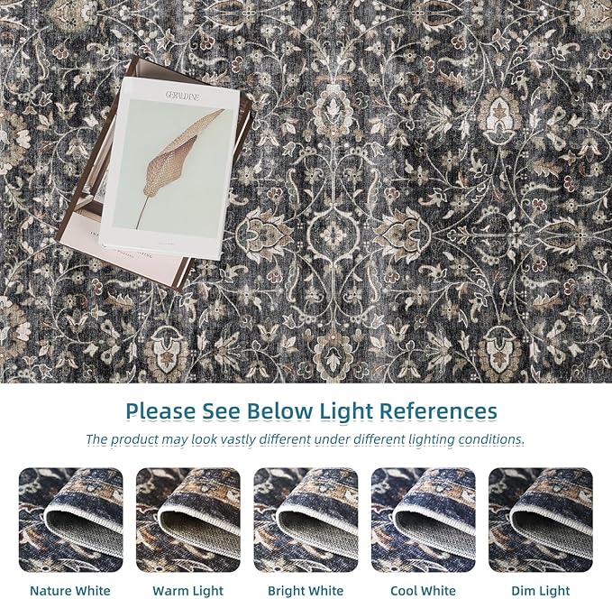 Dripex 8x10 Area Rugs, Machine Washable Non Slip Distressed Boho Rugs,Large Area Rug for Bedroom Aesthetic, No Pile Lightweight Vintage Rug, Carpet for Living Room Dining Room Den,Blue and Brown
