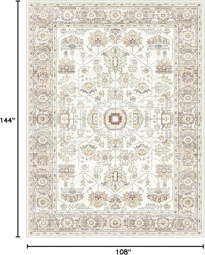 Area Rug 9x12 Living Room Soft Large Washable Rugs with Non-Slip Rubber Backing Stain Resistant Modern Indoor Vintage Carpet for Bedroom Dining Nursery Room Home Office…