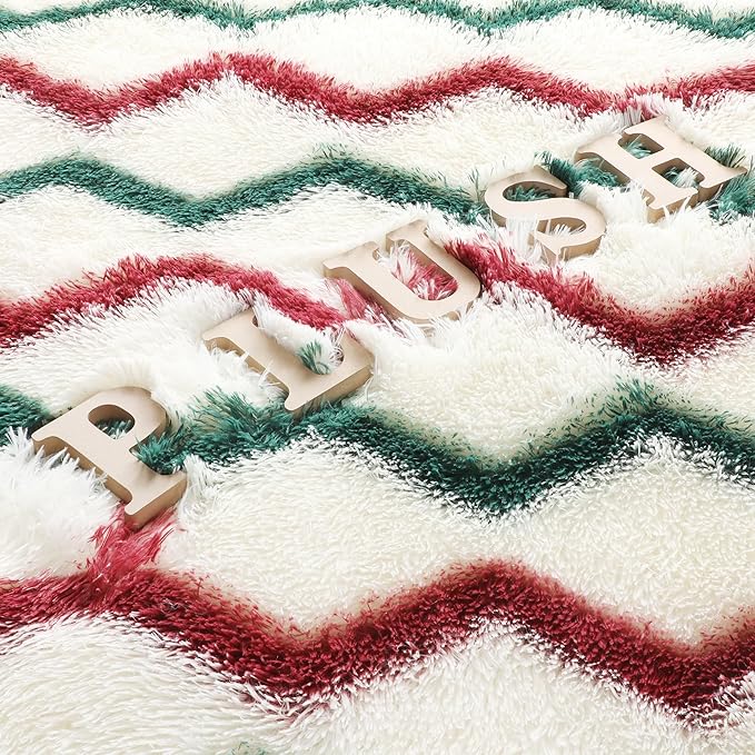 RUGTUDER Ultra Soft 5x8 Rugs Fluffy for Living Room, Washable Fuzzy Furry Rug for Bedroom, Non Slip Shaggy Striped Chevron Carpets for Girls Boys Room Teens Dorm Playroom Office, Cream Red Green