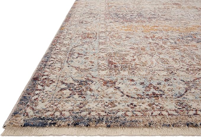 Loloi Sorrento Collection 7'-10" x 7'-10" Round Accent Rug in Natural/Multi - Vintage Inspired Patterned Area Rug, Unique Area Rug for Living Room, Bedroom, Dining Area