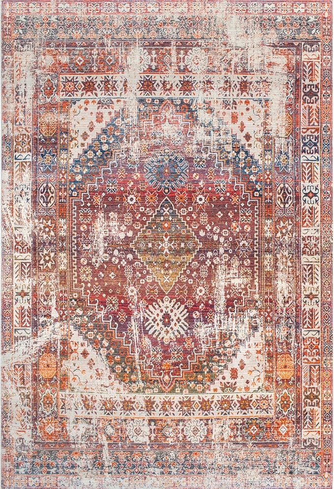 Yancorp Area Rug 2'x3'Rust Red Small Washable for Entrance Soft Faux Wool Non-Slip Indoor Door Mat Throw Rug for Bedroom Kitchen Entryway Bathroom