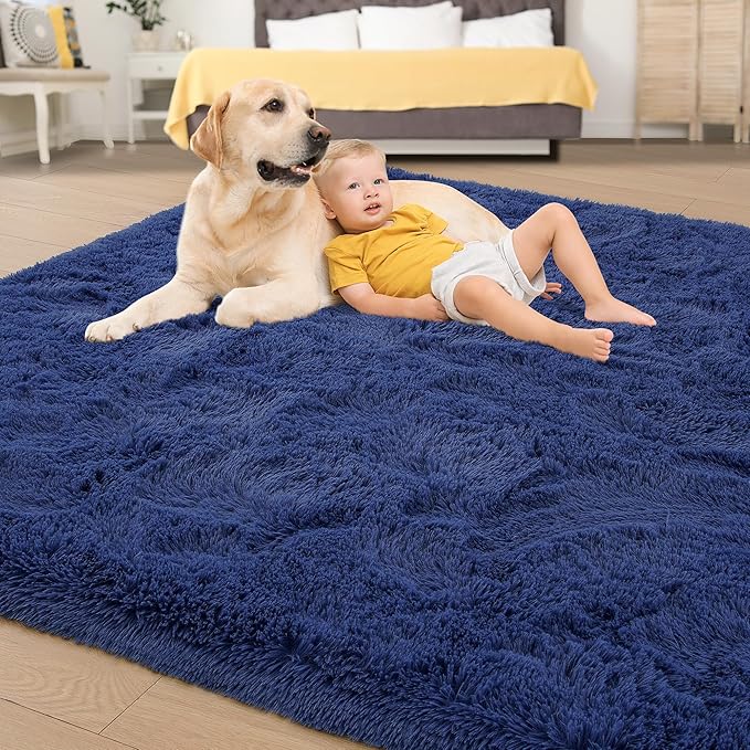 Tepook Super Soft Fluffy Rug for Bedroom, Modern Shaggy Rug Fuzzy Kids Rug for Living Room, Plush Indoor Nursery Home Decor Rug with Non-Slip Bottom, Light Navy, 5 X 8 Feet
