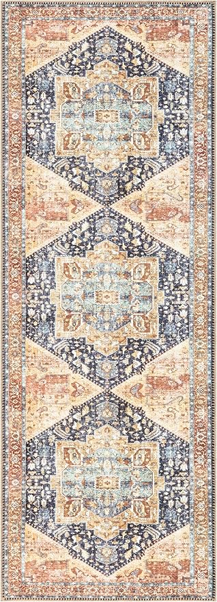 Keen Home Design 2x12 Rug - Machine Washable Runner Rug with Non-Slip Backing, Ideal for Hallway, Entryway, Kitchen, Laundry Room - Vintage, Easy Clean, Durable, Low Pile Rug - (2'6" x 12')