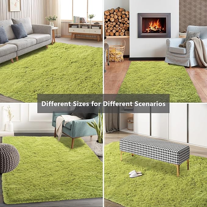 Shag Area Rugs for Bedroom Living Room,5X8 Ultra Soft Green Fluffy Area Rugs for Dorm, Indoor Carpet Nursery Rugs for Kids Girls Room Home Decor, Green