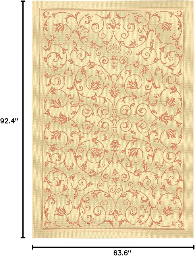 SAFAVIEH Courtyard Collection 5'3" x 7'7" Natural / Terra CY2098 Scroll Indoor/ Outdoor Splashproof Easy Scrubbing Patio Backyard Mudroom Area Rug