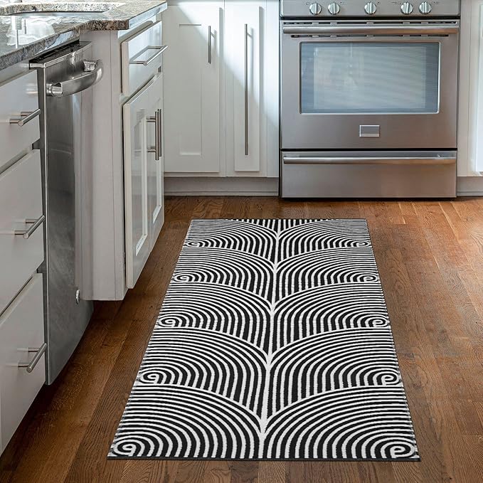 Tiffasea Washable Runner Rug 2'X5', Cotton Woven Kitchen Runner Entryway Rug Black and White Indoor/Outdoor Throw Carpet Modern Area Rug for Hallway Bedroom Laundry Room