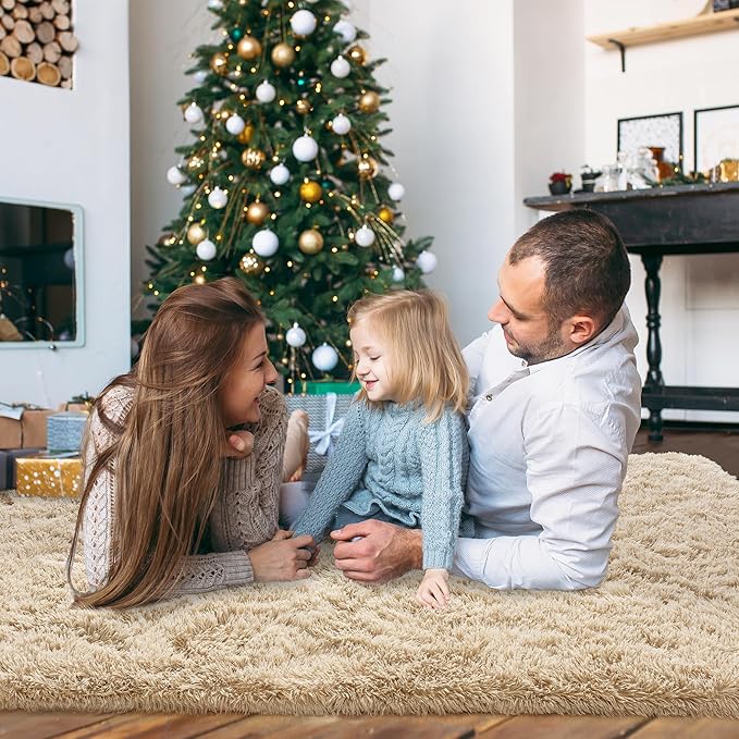 Ultra Fluffy Area Rugs for Living Room Bedroom, 6x9 Fuzzy Large Living Room Rugs, Thick Shag Rug for Dorm, Soft Non Slip Kids Girls Boys Rug for Home Decor Aesthetic, Camel