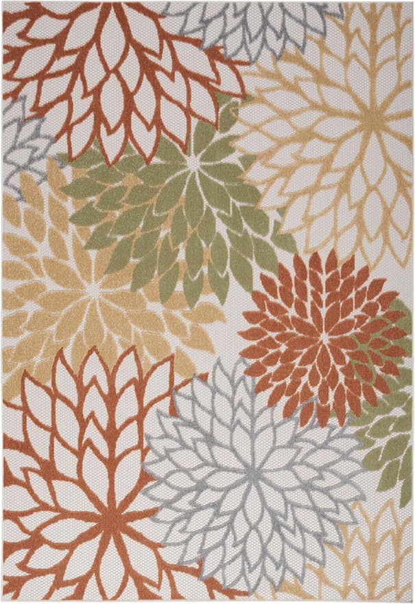 Nourison Aloha Indoor/Outdoor Ivory Multicolor 6' x 9' Area Rug, Easy Cleaning, Non Shedding, Bed Room, Living Room, Dining Room, Backyard, Deck, Patio (6x9)