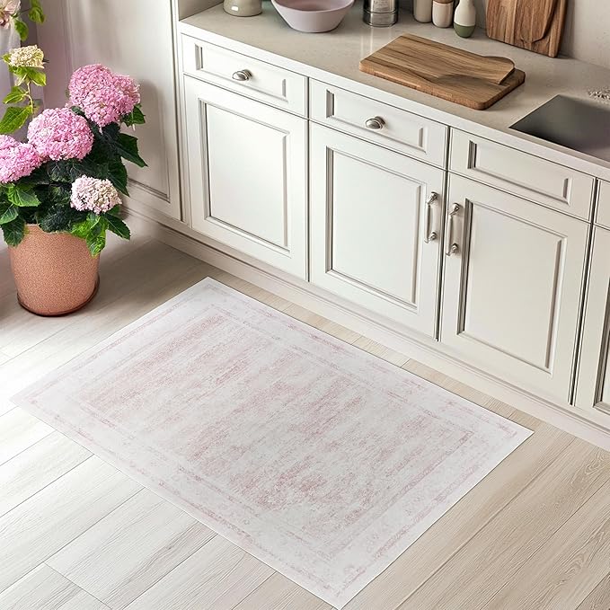 2x3 ft Washable Pink Boho Runner Rug – Non-Slip Area Rug for Kitchen, Outdoor, & Home Décor – Soft, Stylish, and Durable Rugs for High-Traffic Areas