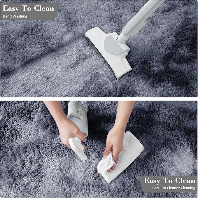 Fluffy Rug Shaggy Area Rug, Mottling Dark Gray 8x10 Area Rugs for Living Room, Large Shag Area Rugs for Bedroom Kids Room Home Decor, Upgrade Anti-Skid Rectangular Fuzzy Rugs