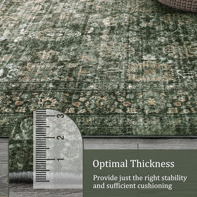 Morebes 2x6 Vintage Washable Dark Green Kitchen Runner Rug Non Slip, Boho Runners for Hallways, Non Shedding Soft Indoor Floor Throw Carpet for Laundry Living Room Bathroom Bedroom